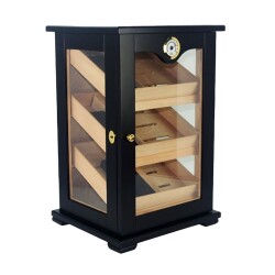 3 Raflı Puro Kutusu Humidor Kabinet Siyah 150's - CigarLoong