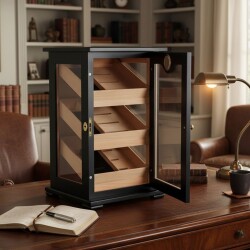 3 Raflı Puro Kutusu Humidor Kabinet Siyah 150's - 4