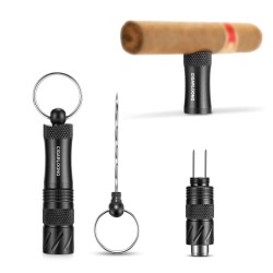 Aluminyum 4in1 Delici Açıcı ve Puro Tutucu İğne Anahtarlık Siyah - CigarLoong (1)