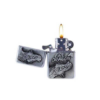 Atomic Benzinli Çakmak 2 Fire Dragon Silver - 2