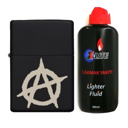 Atomic Benzinli Çakmak Benzin Seti Siyah Anarchy Symbol - Atomic