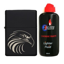 Atomic Benzinli Çakmak Benzin Seti Siyah Kartal Başı - Atomic