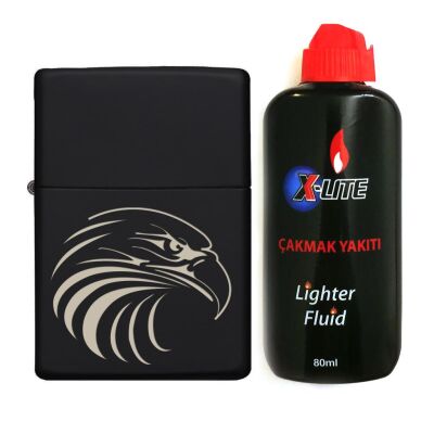 Atomic Benzinli Çakmak Benzin Seti Siyah Kartal Başı - 1