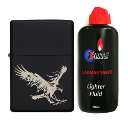 Atomic Benzinli Çakmak Benzin Seti Siyah Kartal - Atomic