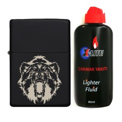 Atomic Benzinli Çakmak Benzin Seti Siyah Vahşi Ayı - Atomic