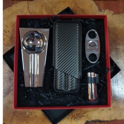 Atomic Deri Puro Kılıfı Metal Puro Küllüğü Çakmak Kesici Seti Krom - Atomic (1)