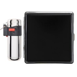 Atomic German Çakmak Tabaka Hediye Seti Siyah Krom - Atomic