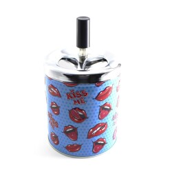 Bas-Çevir Metal Hazneli Küllük Dudak Desen Mavi 10cm - COOL