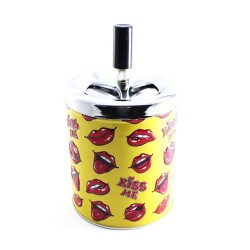 Bas-Çevir Metal Hazneli Küllük Dudak Desen Sarı 10cm - COOL