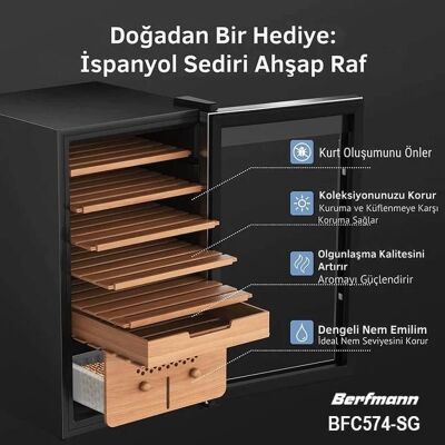Berfmann Sedirli Elektronik Humidor Puro Dolabı (574 Puro Kapasite) - 3