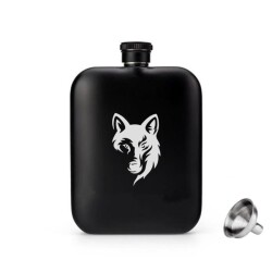 British Mat Siyah Kurt Oval Çelik Cep İçki Matarası 4oz 120ml - ANGELO