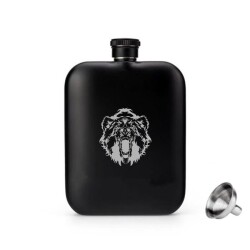 British Mat Siyah Vahşi Ayı Oval Çelik Cep İçki Matarası 4oz 120ml - ANGELO