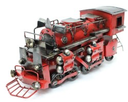 Buharlı Tren Lokomotifi Elyapımı Eskitilmiş Biblo Kırmızı 43cm - T-BEK