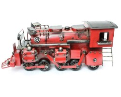 Buharlı Tren Lokomotifi Elyapımı Eskitilmiş Biblo Kırmızı 43cm - T-BEK (1)