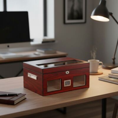Camlı Puro Kutusu Humidor Mat Maun Vişne 100's - 4
