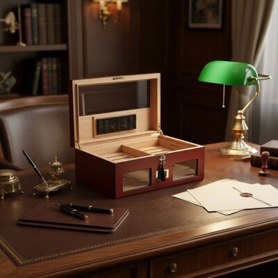 Camlı Puro Kutusu Humidor Mat Maun Vişne 100's - 5