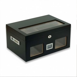 Camlı Puro Kutusu Humidor Mat Siyah 100's - CigarLoong
