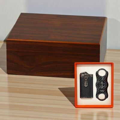 Cedar Alman Humidor Puro Kutusu Karbon Çakmak Kesici Seti - 2