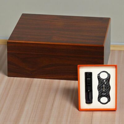 Cedar Alman Humidor Puro Kutusu Çakmak Kesici Seti - 2