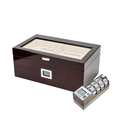 Cedar Alman Puro Kutusu Humidor Parlak Kiraz 80's CigarSpa Elektronik Nemlendirme - 1