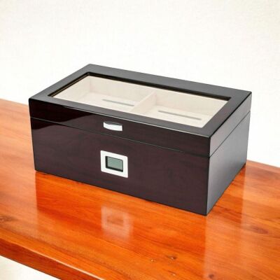 Cedar Alman Puro Kutusu Humidor Parlak Kiraz 80's CigarSpa Elektronik Nemlendirme - 2