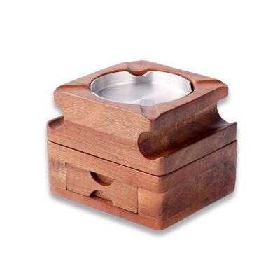 Cigarloong Ahşap Çekmeceli Puro Küllüğü ve Kadehlik - 1