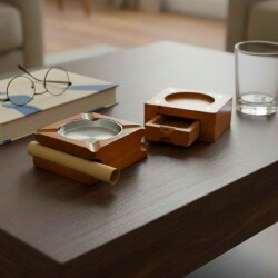 Cigarloong Ahşap Çekmeceli Puro Küllüğü ve Kadehlik - 2