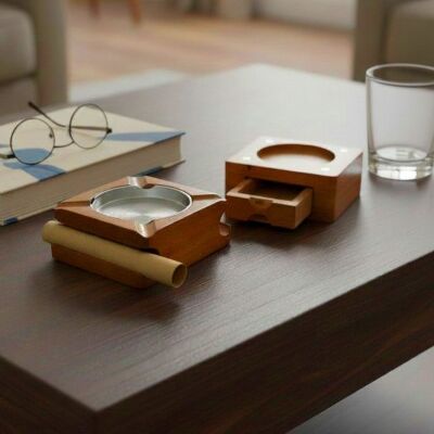 Cigarloong Ahşap Çekmeceli Puro Küllüğü ve Kadehlik - 2