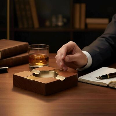 Cigarloong Ahşap Kare Puro Küllüğü Bronze 2li - 2