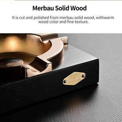 Cigarloong Ahşap Kare Puro Küllüğü Siyah Gold 4lü - 3