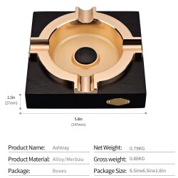 Cigarloong Ahşap Kare Puro Küllüğü Siyah Gold 4lü - 4
