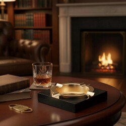 Cigarloong Ahşap Kare Puro Küllüğü Siyah Gold 4lü - CigarLoong (1)