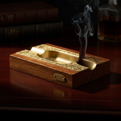 Cigarloong Ahşap Puro Küllüğü Damascus Gold 2li - 4
