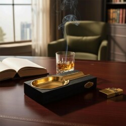 Cigarloong Ahşap Puro Küllüğü Tekli Siyah Gold - 2