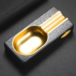 Cigarloong Ahşap Puro Küllüğü Tekli Siyah Gold - 3