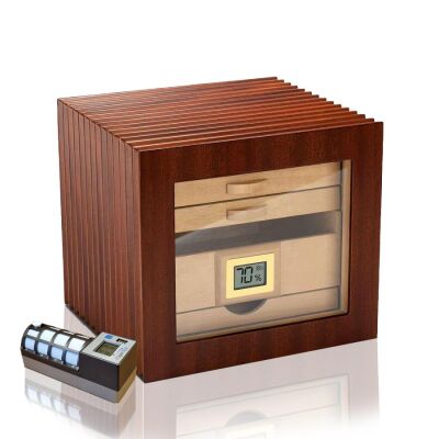 Cigarloong Camlı 3 Çekmeceli Puro Kutusu Ceviz 60's CigarSpa Elektronik Nemlendirme - 1