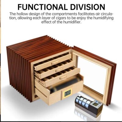 Cigarloong Camlı 3 Çekmeceli Puro Kutusu Ceviz 60's CigarSpa Elektronik Nemlendirme - 2