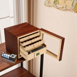 Cigarloong Camlı 3 Çekmeceli Puro Kutusu Ceviz 60's CigarSpa Elektronik Nemlendirme - 3