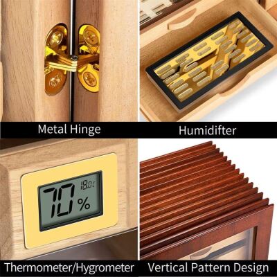 Cigarloong Camlı 3 Çekmeceli Puro Kutusu Ceviz 60's CigarSpa Elektronik Nemlendirme - 4