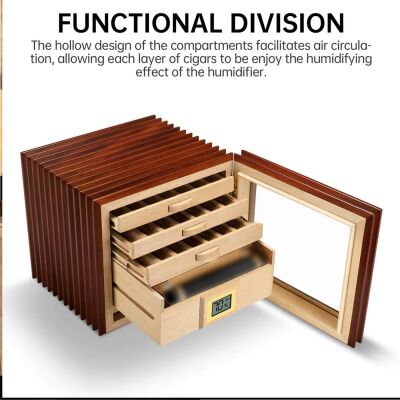 Cigarloong Camlı 3 Çekmeceli Puro Kutusu Ceviz 60's - 4