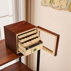 Cigarloong Camlı 3 Çekmeceli Puro Kutusu Ceviz 60's - CigarLoong (1)