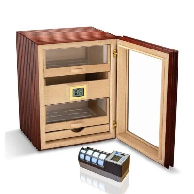 Cigarloong Camlı 3 Çekmeceli Puro Kutusu Ceviz 80's CigarSpa Elektronik Nemlendirme - 2