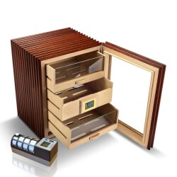 Cigarloong Camlı 3 Çekmeceli Puro Kutusu Ceviz 80's CigarSpa Elektronik Nemlendirme - 4