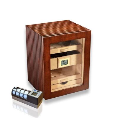 Cigarloong Camlı 3 Çekmeceli Puro Kutusu Ceviz 80's CigarSpa Elektronik Nemlendirme - 1