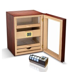 Cigarloong Camlı 3 Çekmeceli Puro Kutusu Ceviz 80's CigarSpa Elektronik Nemlendirme - CigarLoong (1)
