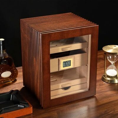 Cigarloong Camlı 3 Çekmeceli Puro Kutusu Ceviz 80's - 2