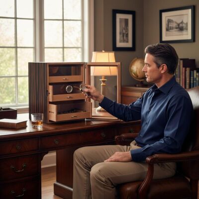 Cigarloong Camlı 3 Çekmeceli Puro Kutusu Humidor Abanoz 100's - 4