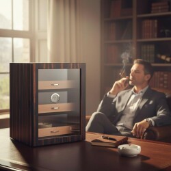 Cigarloong Camlı 3 Çekmeceli Puro Kutusu Humidor Abanoz 100's - 2