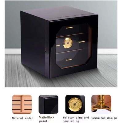 Cigarloong Camlı 3 Çekmeceli Puro Kutusu Humidor Siyah 60's - 3