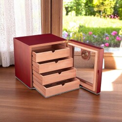 Cigarloong Camlı 4 Çekmeceli Puro Kutusu Humidor Maun 60's - 2